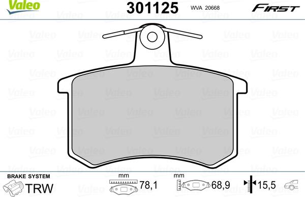 Valeo 301125 - Jarrupala, levyjarru inparts.fi