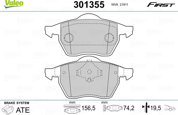 Valeo 301355 - Jarrupala, levyjarru inparts.fi