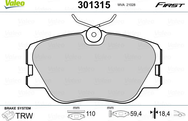 Valeo 301315 - Jarrupala, levyjarru inparts.fi