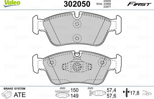 Valeo 302050 - Jarrupala, levyjarru inparts.fi