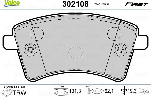 Valeo 302108 - Jarrupala, levyjarru inparts.fi