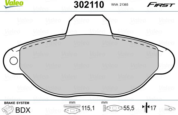 Valeo 302110 - Jarrupala, levyjarru inparts.fi