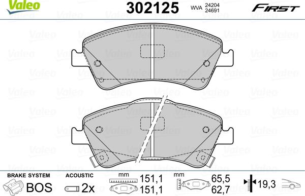 Valeo 302125 - Jarrupala, levyjarru inparts.fi