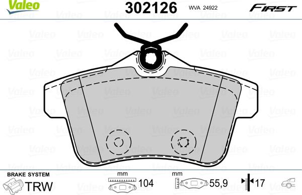 Valeo 302126 - Jarrupala, levyjarru inparts.fi