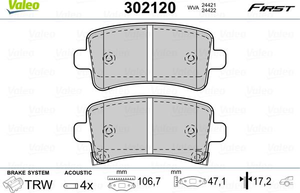 Valeo 302120 - Jarrupala, levyjarru inparts.fi