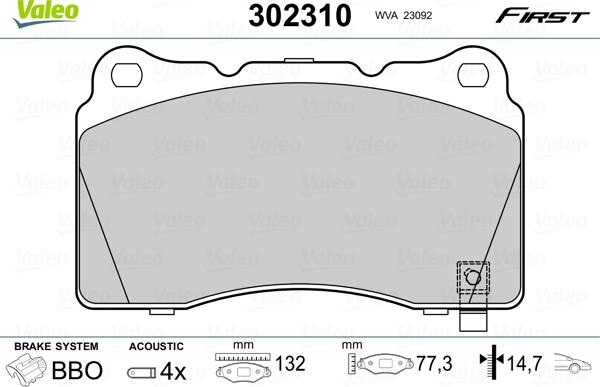 Valeo 302310 - Jarrupala, levyjarru inparts.fi