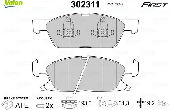 Valeo 302311 - Jarrupala, levyjarru inparts.fi