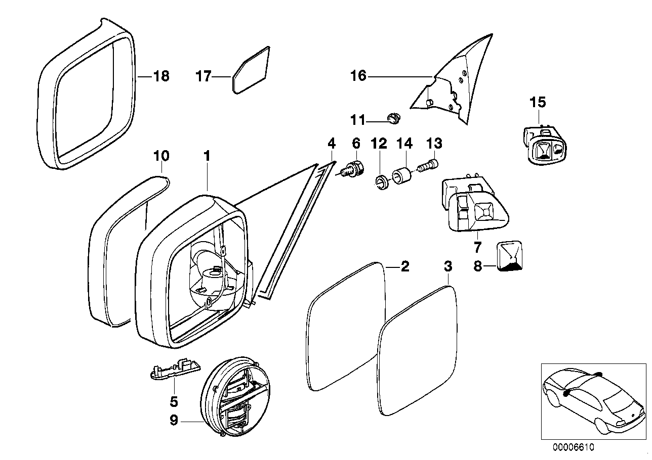 BMW 5116-8119-162 - Peililasi, ulkopeili inparts.fi