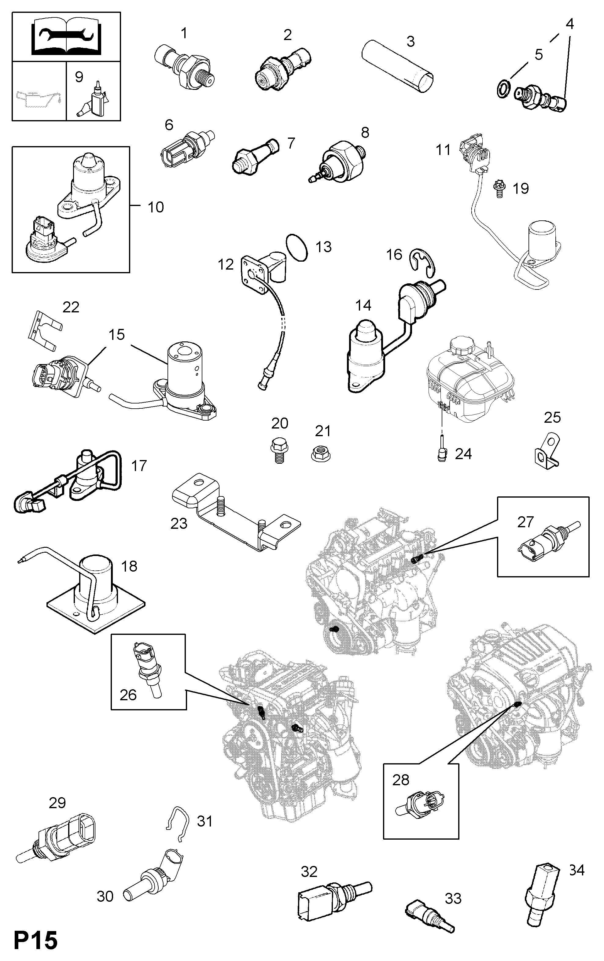 Opel 63 38 046 - Tunnistin, jäähdytysnesteen lämpötila inparts.fi