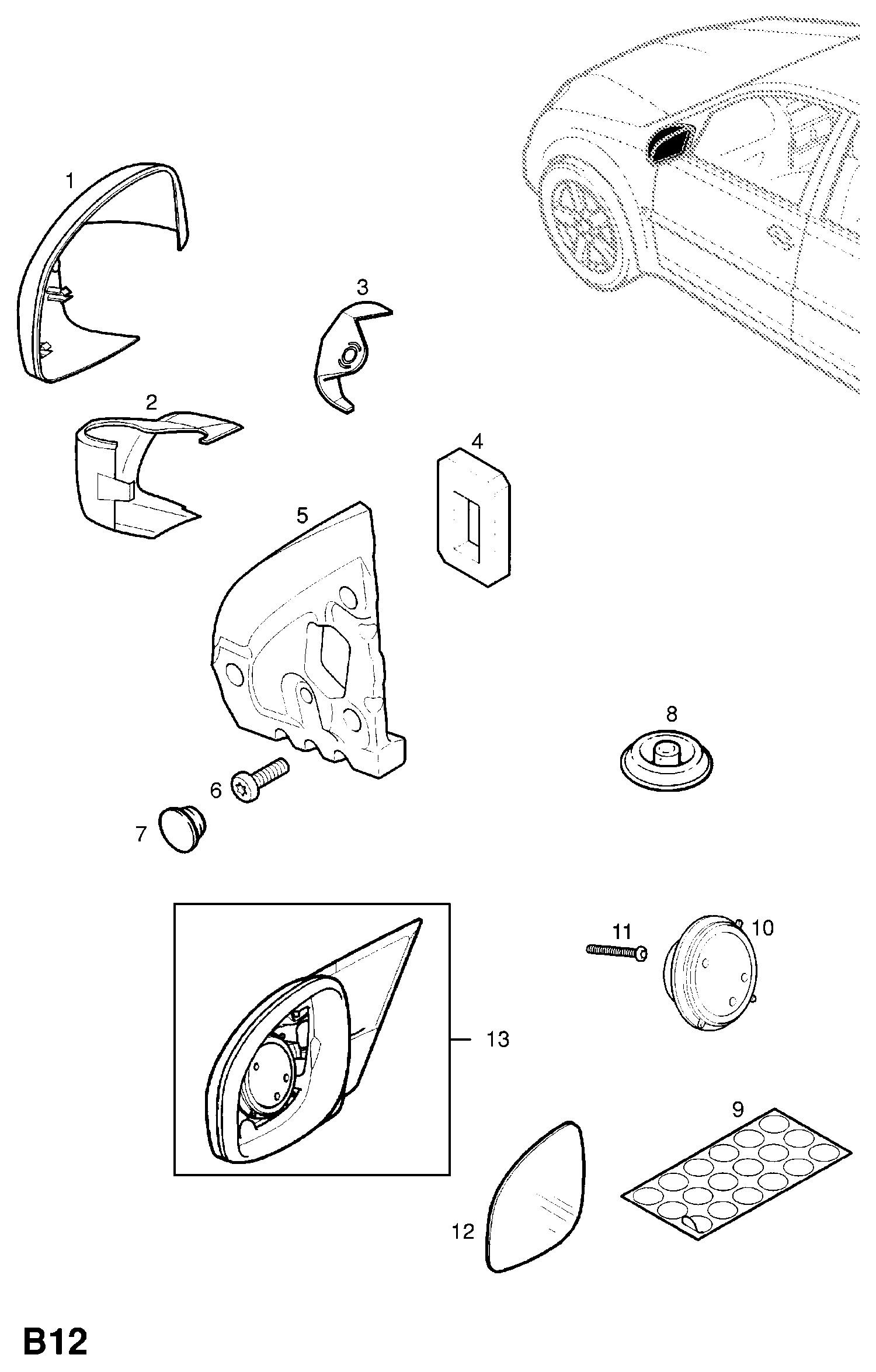 Opel 1428700 - Peililasi, ulkopeili inparts.fi