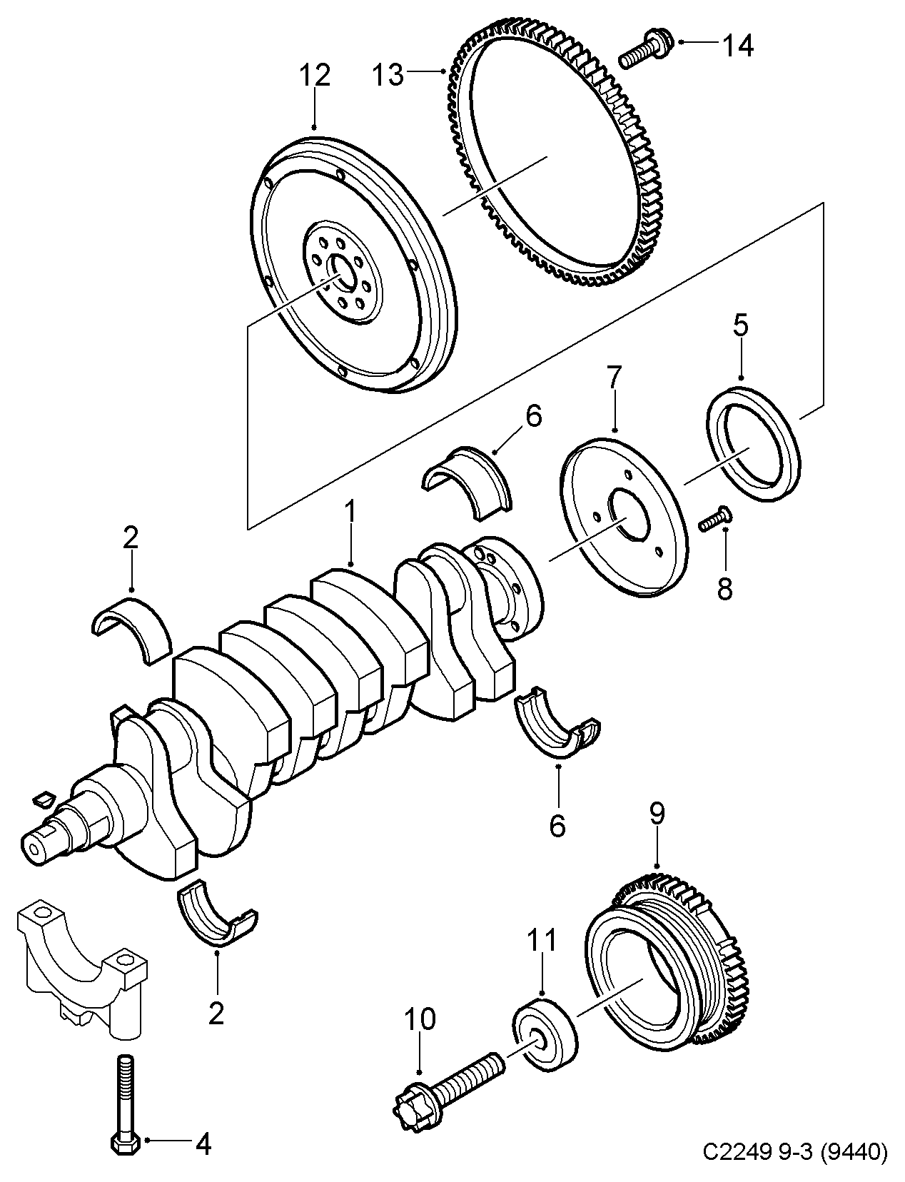 Vauxhall 93184596 - Crankshaft bearing, kit inparts.fi