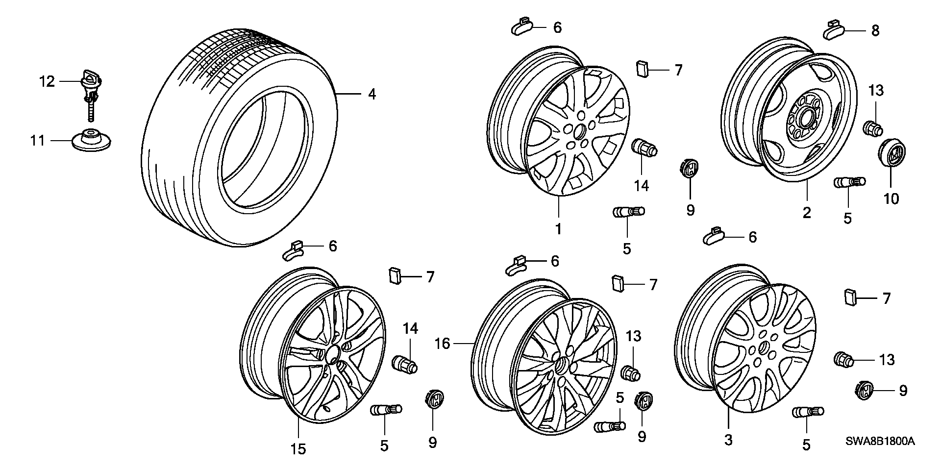 Honda 90304SF0751 - Pyörän mutteri inparts.fi