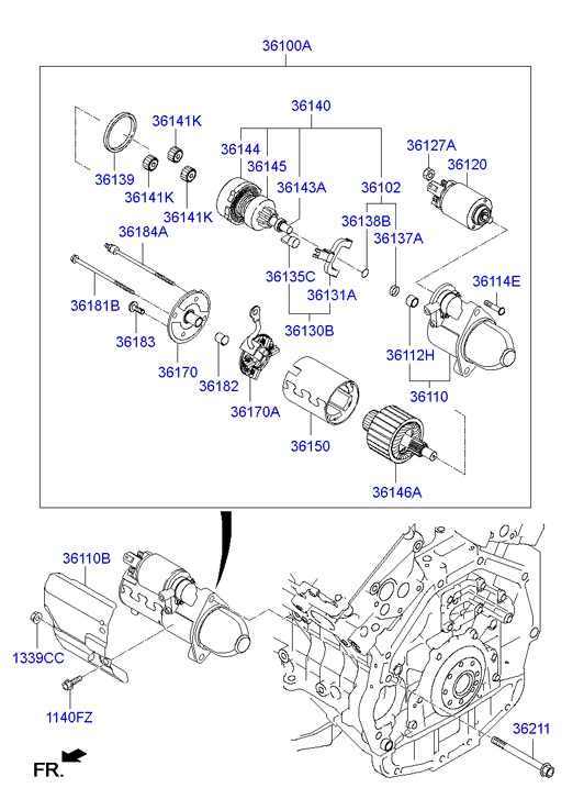 Hyundai 36100-3C151 - Käynnistinmoottori inparts.fi