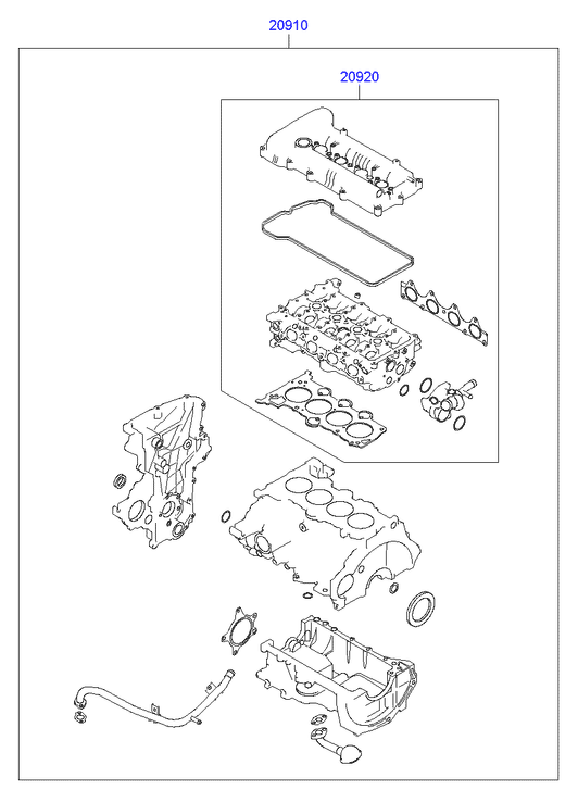 Hyundai 20910-2BA00 - Täydellinen tiivistesarja, moottori inparts.fi