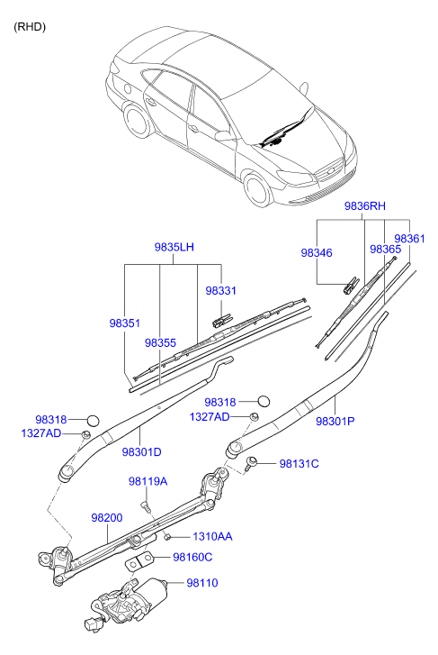 Hyundai 983502H000 - Pyyhkijänsulka inparts.fi