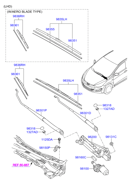 Hyundai 983603X000 - Pyyhkijänsulka inparts.fi