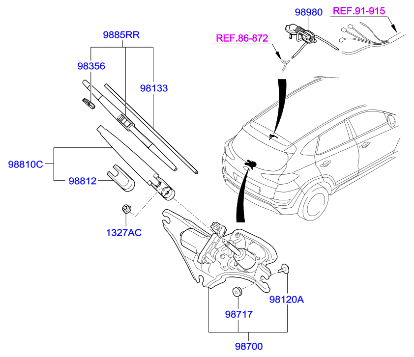 Hyundai 98815-2J000 - Tuulilasinpyyhkimen varsi, lasinpesu inparts.fi