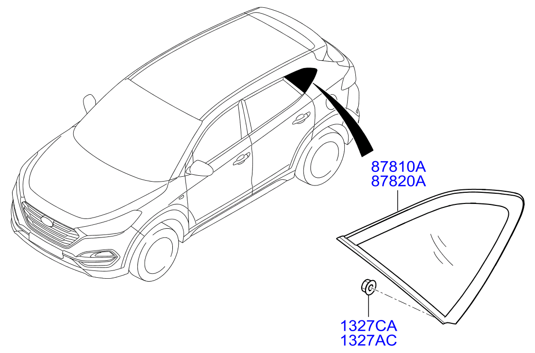 Hyundai 87820D3000 - Glass & moulding assy - quarter fixed, rh inparts.fi