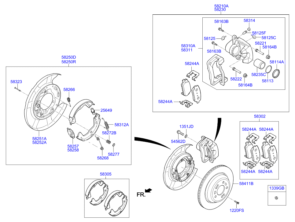 Hyundai 58270-B1000 - Jarrukenkäsarja, seisontajarru inparts.fi