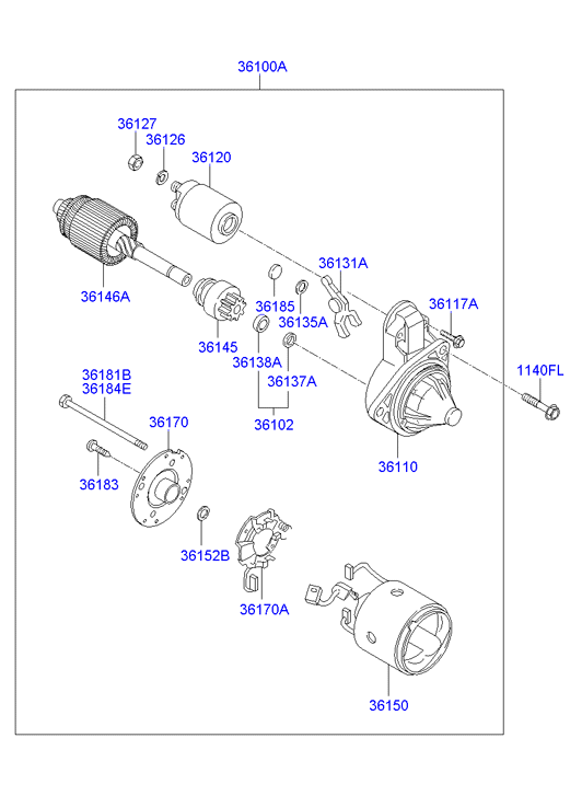 Hyundai 36100-02555 - Käynnistinmoottori inparts.fi