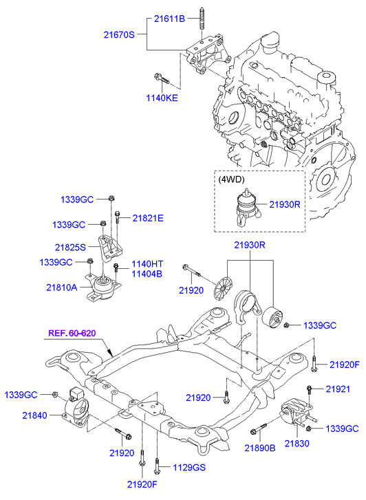 Hyundai 219102B200 - Moottorin tuki inparts.fi