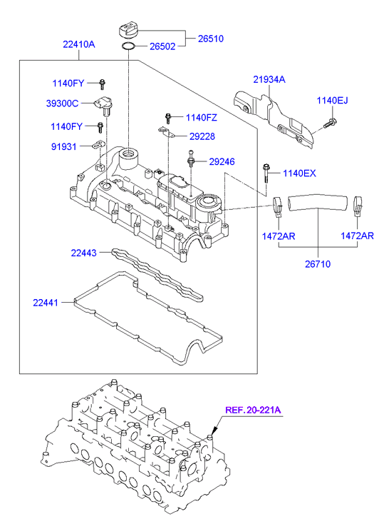 Hyundai 22443-2F000 - Tiivistesarja, vent. koppa inparts.fi