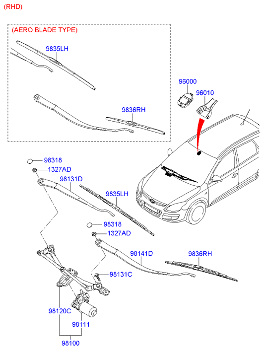 Hyundai 9838007000 - Kupu, pyyhkijänvarsi inparts.fi