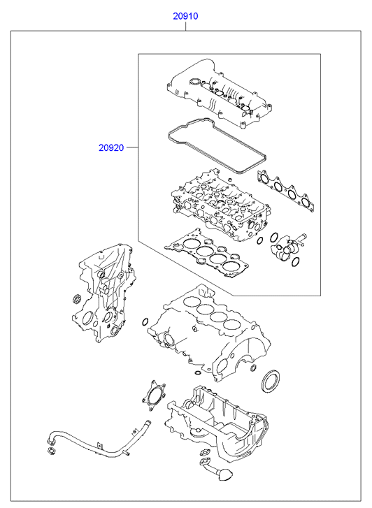 Hyundai 20910-2BB01 - Täydellinen tiivistesarja, moottori inparts.fi