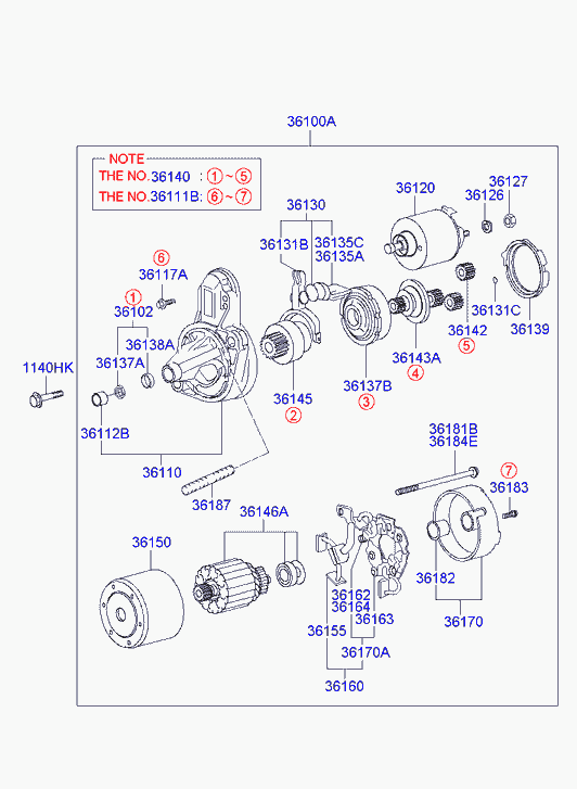 Hyundai 36100-22805 - Käynnistinmoottori inparts.fi