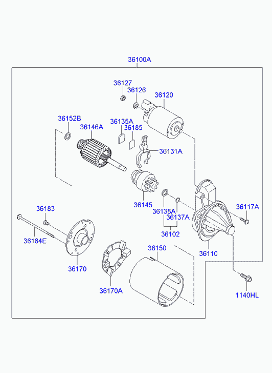 Hyundai 361002B102 - Käynnistinmoottori inparts.fi