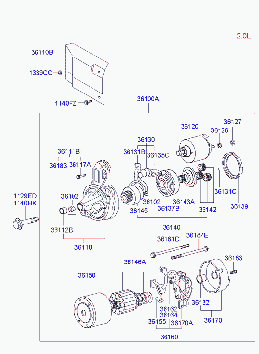 Hyundai 36100-38090 - Käynnistinmoottori inparts.fi