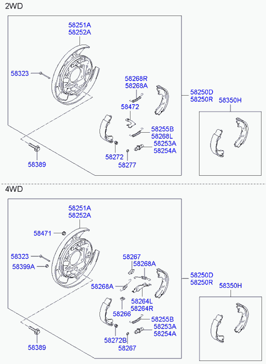 Hyundai 583502EA00 - Jarrukenkäsarja, seisontajarru inparts.fi