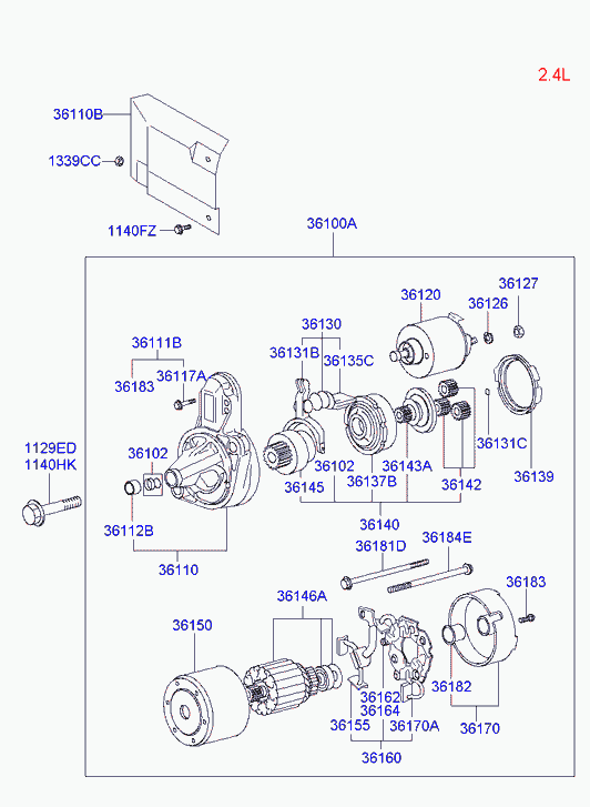 Hyundai 36100-38050 - Käynnistinmoottori inparts.fi