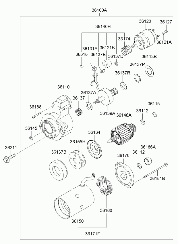 KIA 36100-4A010 - Käynnistinmoottori inparts.fi