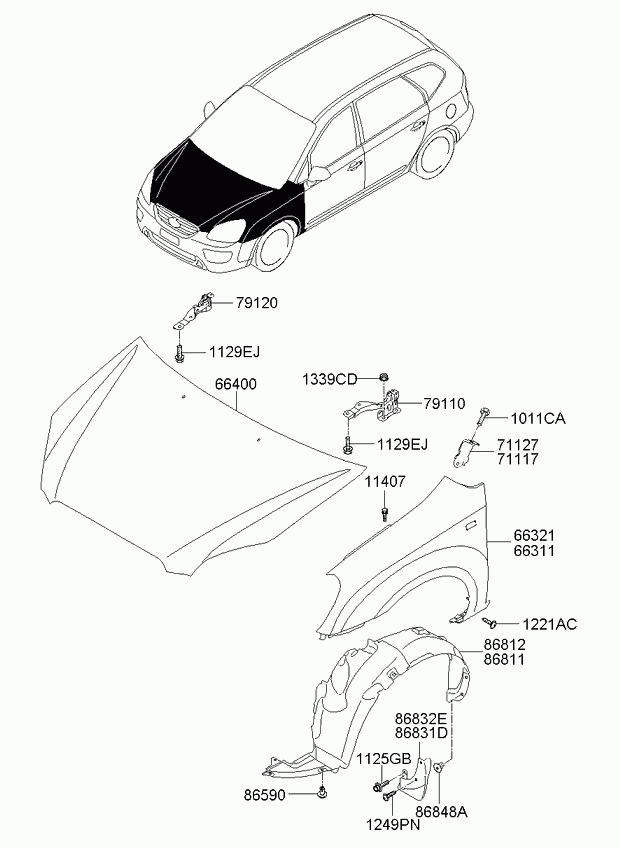 KIA 664001D010 - Konepelti inparts.fi