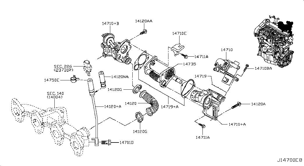 NISSAN 14710-00Q0K - Venttiili, pakokaasun kierrätys inparts.fi