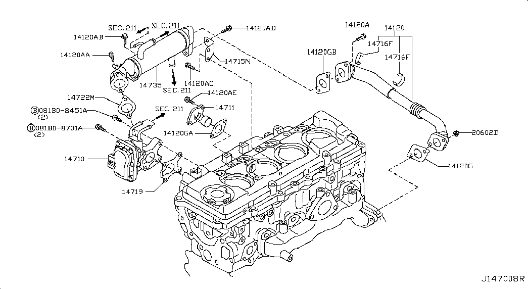 NISSAN 14722-EC00A - Tiiviste, EGR-venttiili inparts.fi