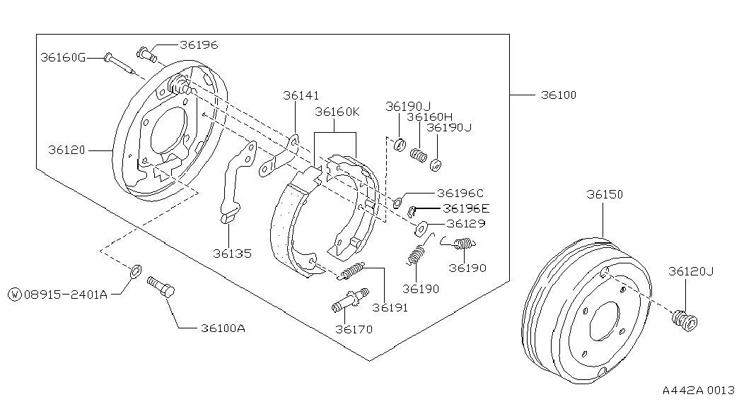 NISSAN 36160C9625 - Jarrukenkäsarja, seisontajarru inparts.fi