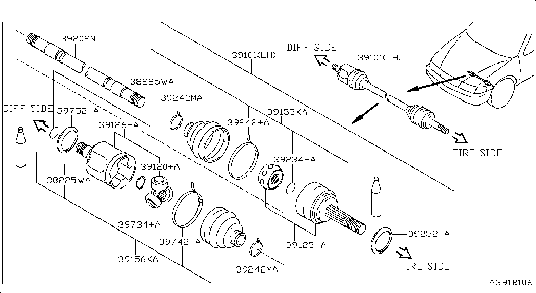 NISSAN 39741-01E89 - Paljekumi, vetoakseli inparts.fi