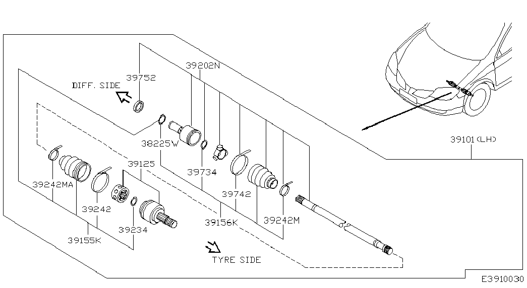 NISSAN 39741-BM726 - Paljekumi, vetoakseli inparts.fi