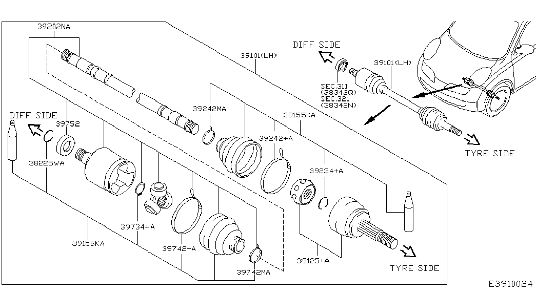 NISSAN 39241-AY125 - Paljekumi, vetoakseli inparts.fi