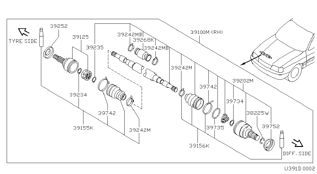 NISSAN 39100 73J00 - Nivelsarja, vetoakseli inparts.fi