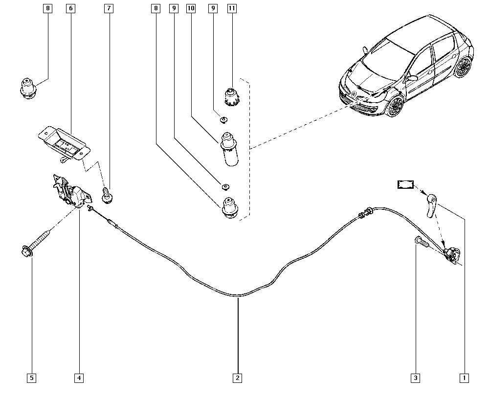 RENAULT 8200381527 - Konepellin avausvaijeri inparts.fi