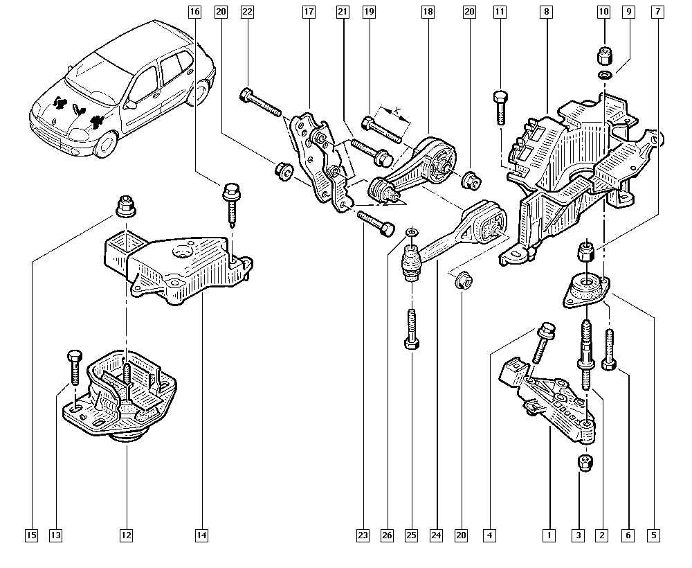 RENAULT 77 00 434 370 - Moottorin tuki inparts.fi