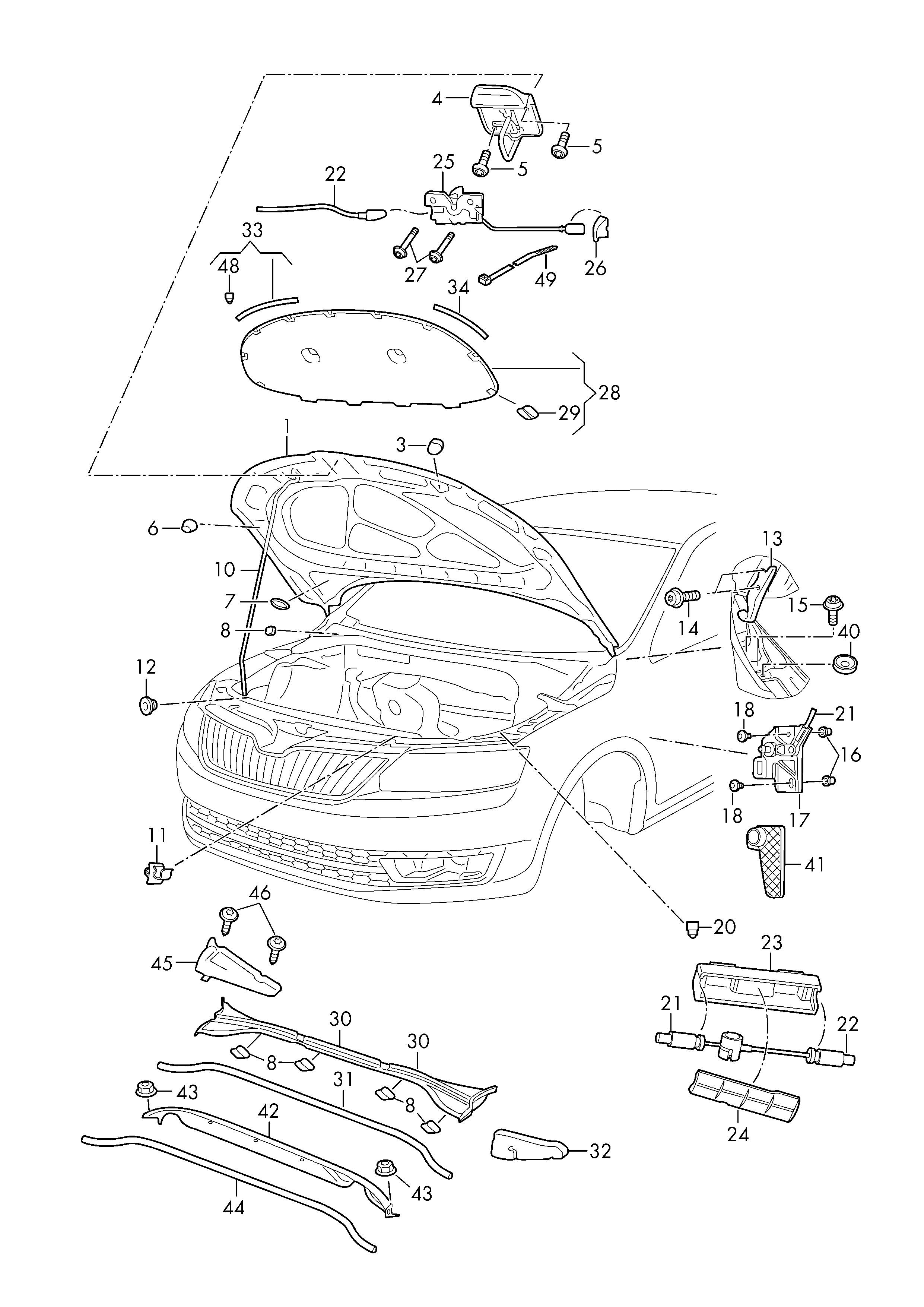 Skoda 5E0823301 - Sarana, konepelti inparts.fi