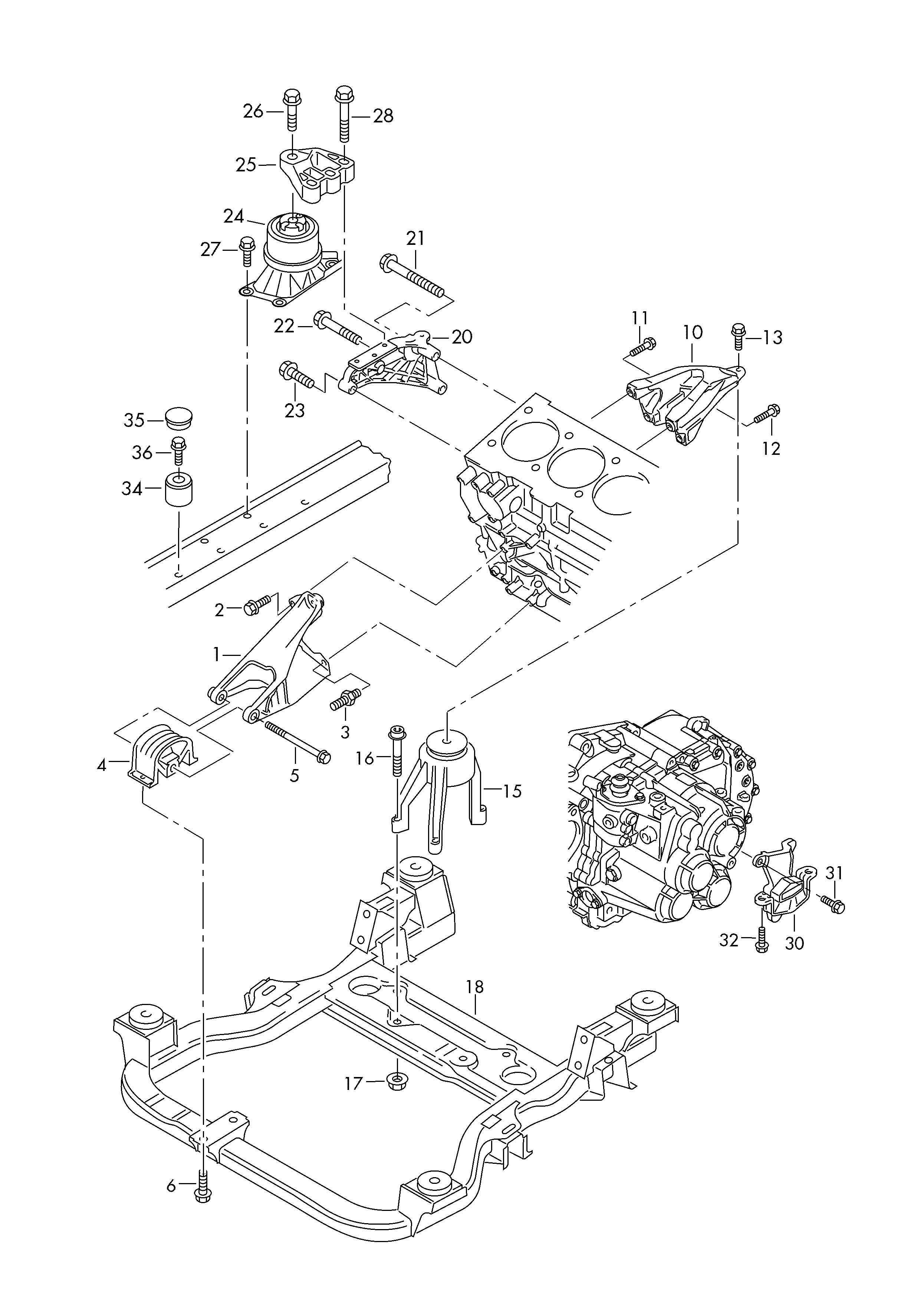 Skoda 7E0199849 - Moottorin tuki inparts.fi