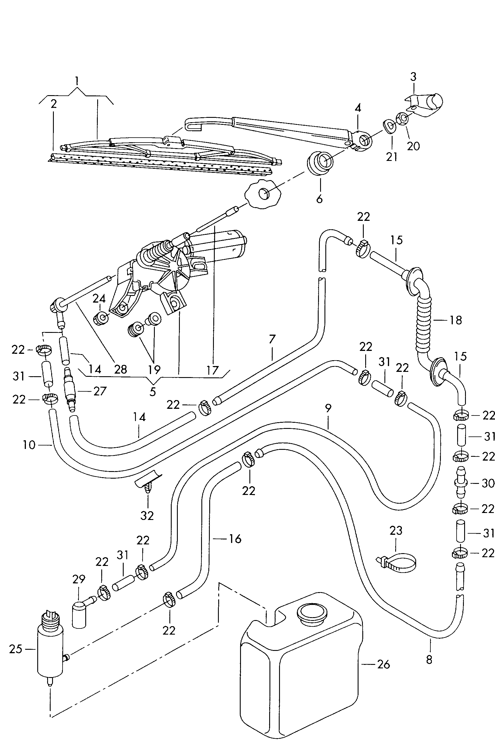 Skoda 1J6 955 435 - Tuulilasinpyyhkimen varsi, lasinpesu inparts.fi