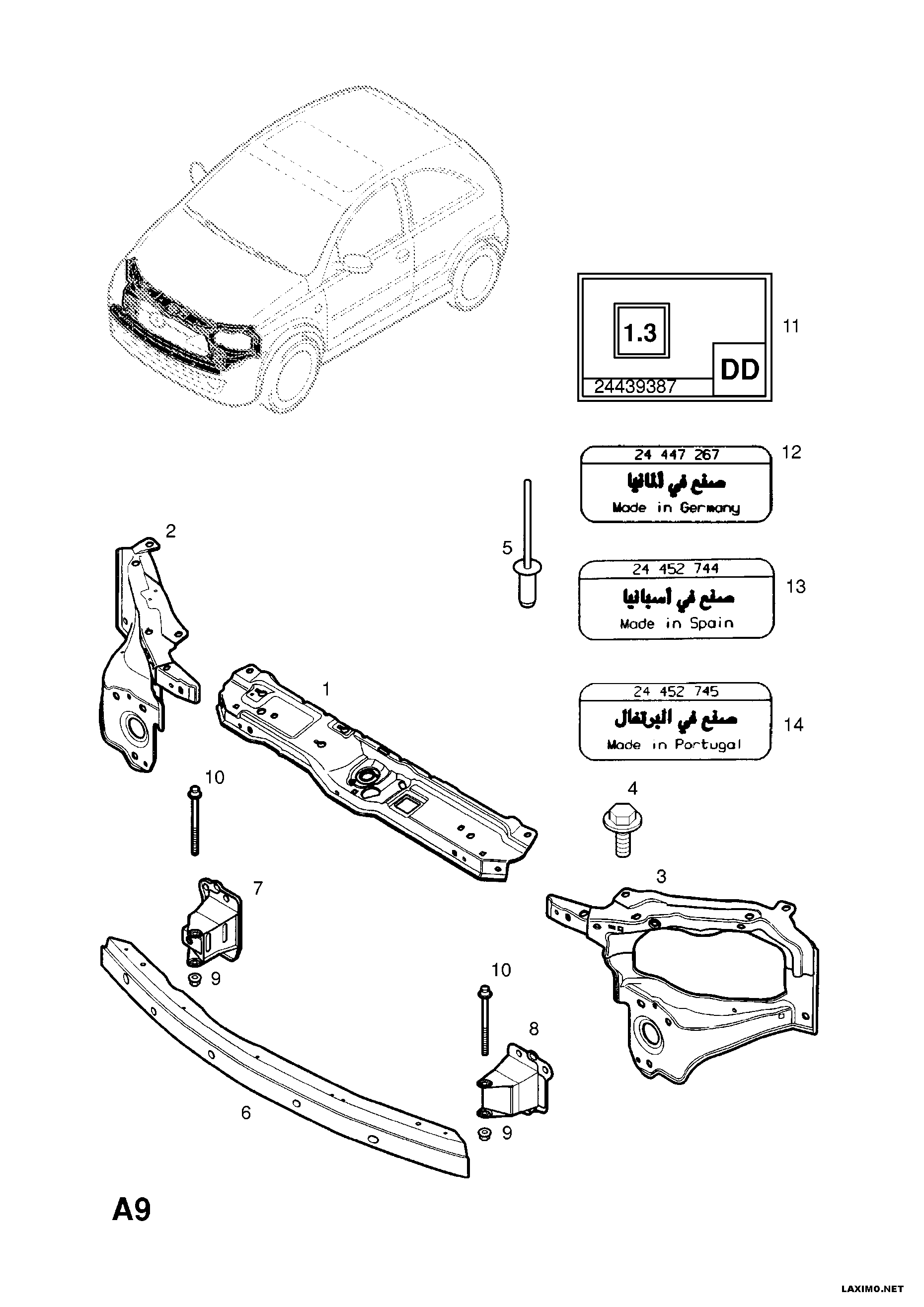 Opel 13 12 115 - Ajovalon pidike inparts.fi