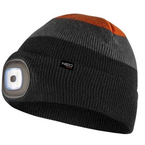 Otsalamppu HAT WITH LED LAMP, BLACK-GRAY-ORANGE WARM